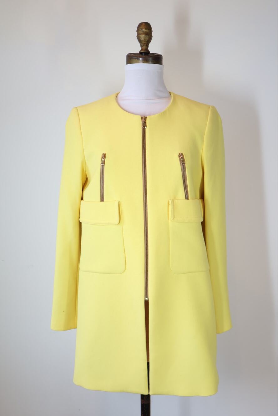 ZARA Woman Lemon Yellow Coat Collarless Longline Mod Minimalist Retro Small NWT